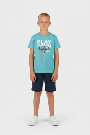 2614123 Joyce Σετ μπλούζα βερμούδα αγόρι βεραμάν μπλε