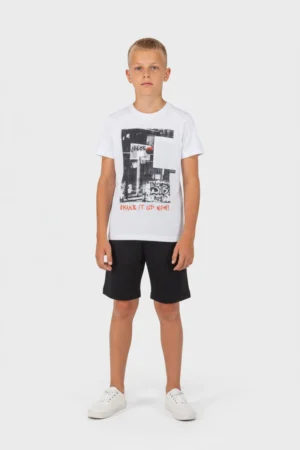 2614124 Joyce Σετ μπλούζα βερμούδα αγόρι λευκό μαύρο