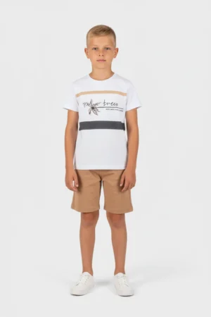 2614137 Joyce Σετ μπλούζα βερμούδα αγόρι λευκό ταμπά
