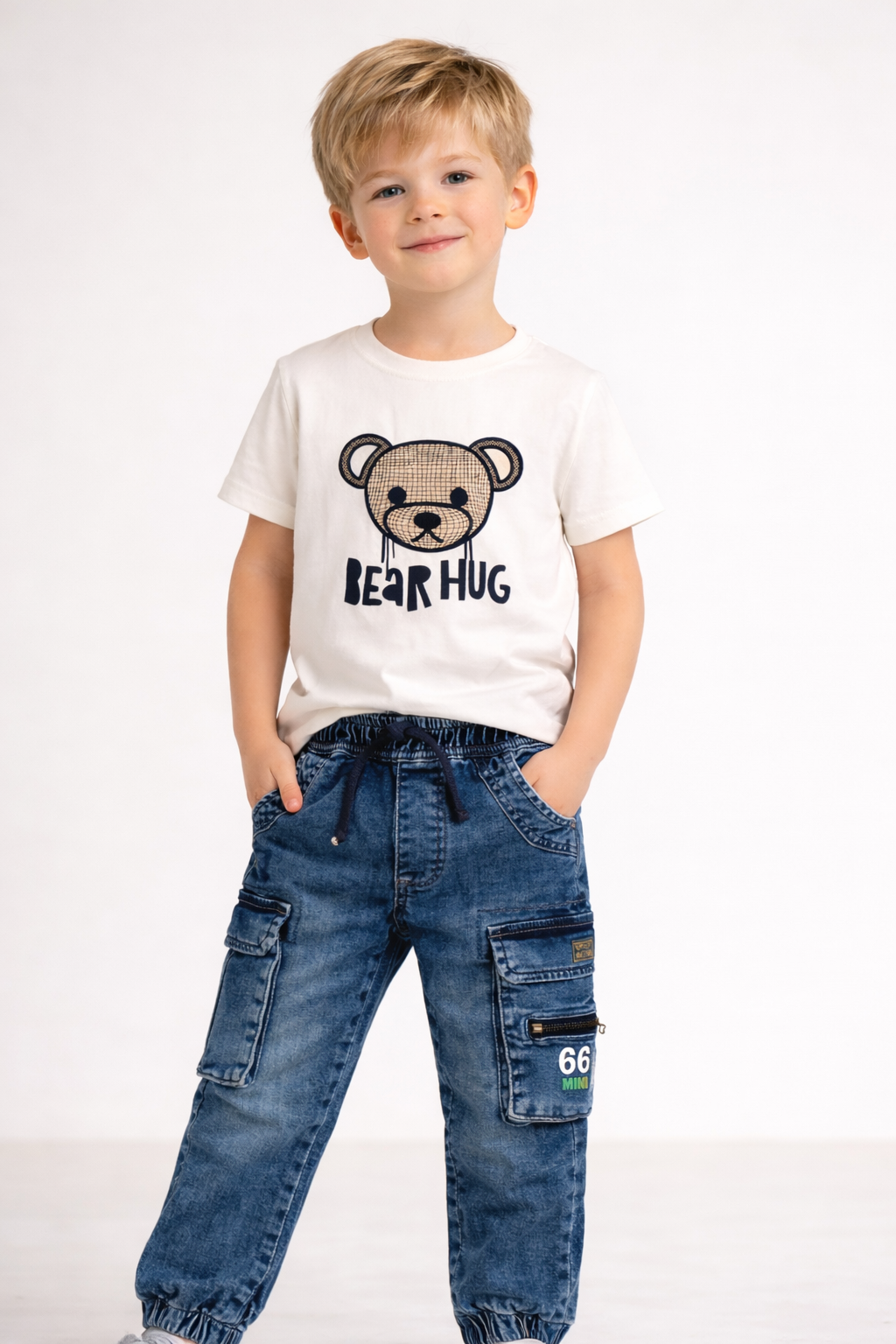 126-305112-1 Funky Σετ μπλούζα παντελόνι φούτερ τζιν cargo αγόρι λευκό μπλέ