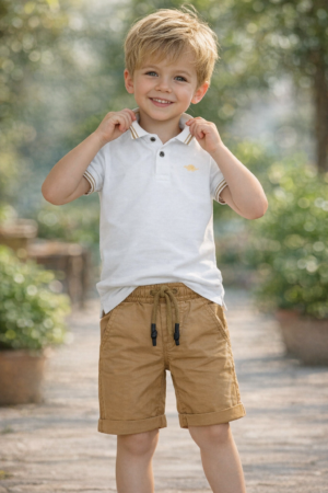 12-223110-5 Energiers Σετ μπλούζα πόλο πικέ βερμούδα αγόρι λευκό σοκολατί