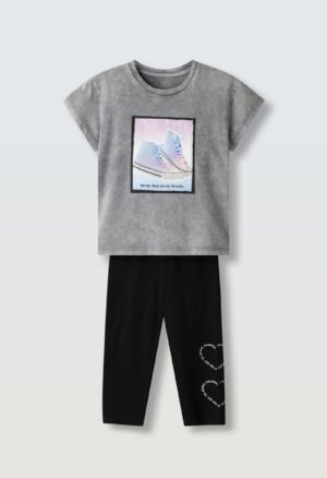 266002 Ebita Σετ μπλούζα κολάν κορίτσι γκρι μαύρο