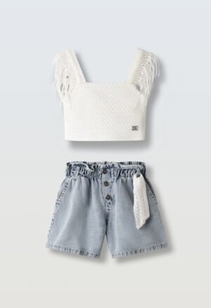 266022 Ebita Σετ μπλούζα σορτς τζιν κορίτσι λευκό μπλε