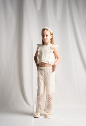 266201 Ebita Σετ μπλούζα παντελόνα στέκα κορίτσι εκρού