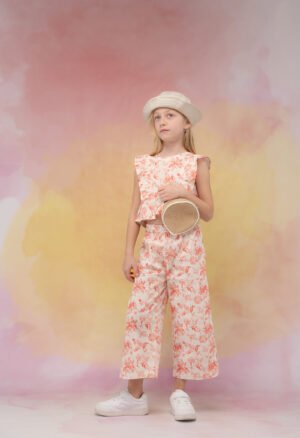 266203 Ebita Σετ μπλούζα παντελόνα τσαντάκι κορίτσι εκρού allover