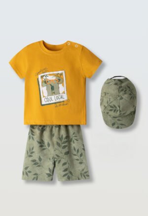 266606 Hashtag Σετ μπλούζα βερμούδα καπέλο μηνών αγόρι πορτοκαλί