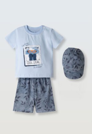 266606 Hashtag Σετ μπλούζα βερμούδα καπέλο μηνών αγόρι γαλάζιο