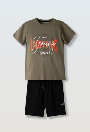 266702 Hashtag Σετ μπλούζα βερμούδα αγόρι χακί μαύρο