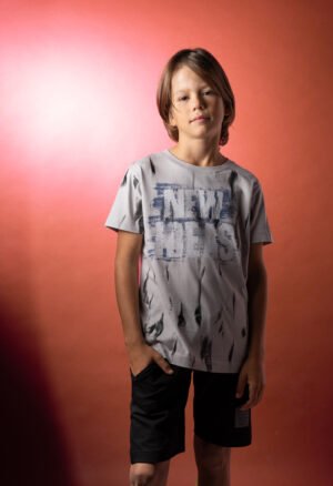 266711 Hashtag Σετ μπλούζα βερμούδα αγόρι γκρι μαύρο