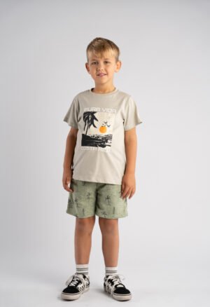 266813 Hashtag Σετ μπλούζα βερμούδα αγόρι γκρι χακί