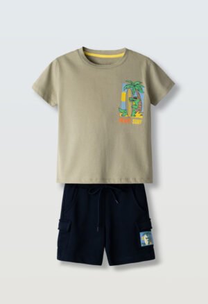 266836 Hashtag Σετ μπλούζα βερμούδα αγόρι χακί μπλέ