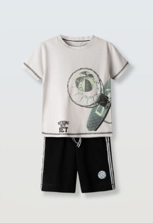 266837 Hashtag Σετ μπλούζα βερμούδα αγόρι γκρι μαύρο