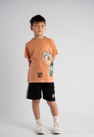 266837 Hashtag Σετ μπλούζα βερμούδα αγόρι πορτοκαλί μαύρο