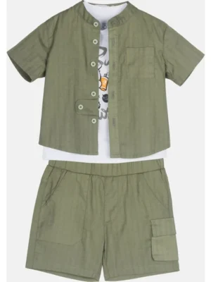2546014 Joyce Σετ πουκάμισο μπλούζα βερμούδα αγόρι χακί