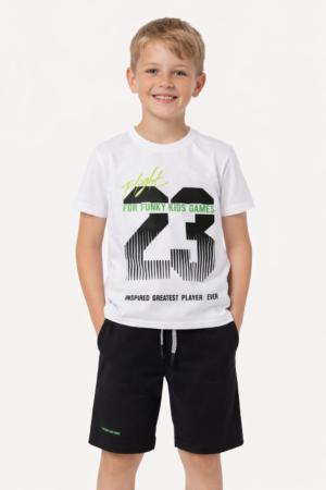 126-101301-1 Funky Σετ μπλούζα βερμούδα αγόρι λευκό μαύρο