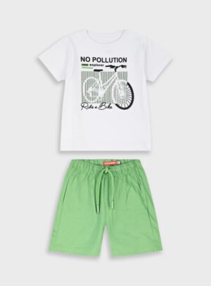 12-226112-0 Energiers Σετ μπλούζα βερμούδα αγόρι λευκό ακτινίδιο
