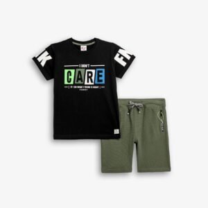 126-101300-1 Funky Σετ μπλούζα βερμούδα πικέ αγόρι μαύρο χακί