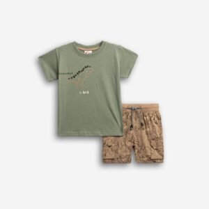 126-303103-1 Funky Σετ μπλούζα βερμούδα cargo σταθερή αγόρι ανοιχτό χακί αμύγδαλο allover