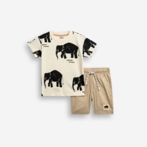 126-304103-1 Funky Σετ μπλούζα βερμούδα σταθερή αγόρι εκρού μπεζ άμμου