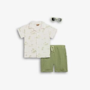 126-393116-1 Funky Σετ πουκάμισο βερμούδα γυαλιά αγόρι εκρού allover χακί