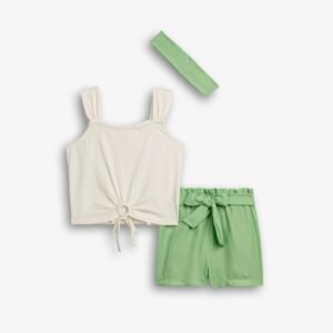 126-525134-1 Funky Σετ μπλούζα σορτς κορδέλα κορίτσι εκρού λαχανί