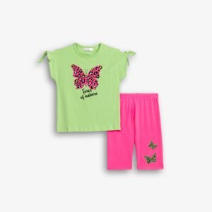 126-720101-2 Funky Σετ μπλούζα κολάν κορίτσι paradise green φωσφορούχο ροζ