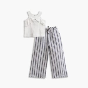126-723110-1 Funky Σετ μπλούζα παντελόνα κορίτσι εκρού ριγέ