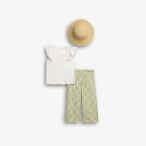 126-723112-1 Funky Σετ μπλούζα παντελόνα καπέλο κορίτσι εκρού φιστικί allover