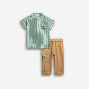126-822106-1 Funky Σετ πουκάμισο παντελόνι μηνών αγόρι πράσινο γρανίτη ριγέ natural