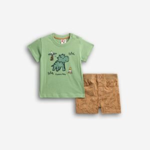 126-822108-1 Funky Σετ μπλούζα βερμούδα μηνών αγόρι grass natural allover