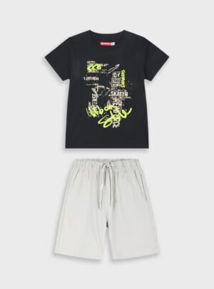 13-226016-0 Energiers Σετ μπλούζα βερμούδα αγόρι μαύρο μπέζ