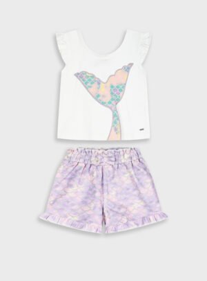 15-226371-0 Energiers Σετ μπλούζα σορτς κορίτσι λευκό λιλά allover