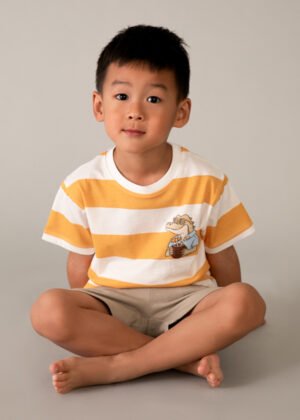 26-03602-023 Mayoral Σετ μπλούζα βερμούδα αγόρι λευκό ροδακινί μπεζ