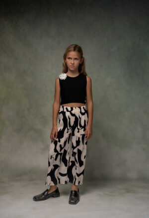 266031 Ebita Σετ μπλούζα παντελόνα κορίτσι μαύρο εκρού allover