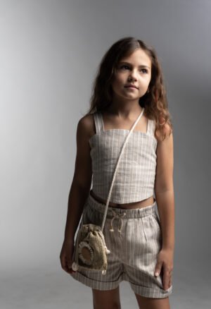 266050 Ebita Σετ μπλούζα σορτς τσαντάκι κορίτσι μπεζ ριγέ