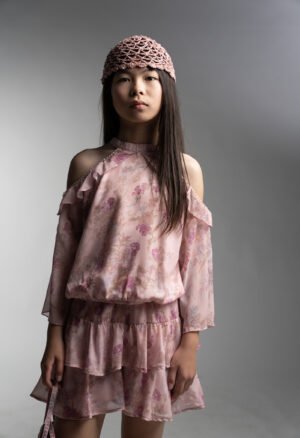 266064 Ebita Σετ μπλούζα φούστα τσαντάκι κορίτσι ροζ allover