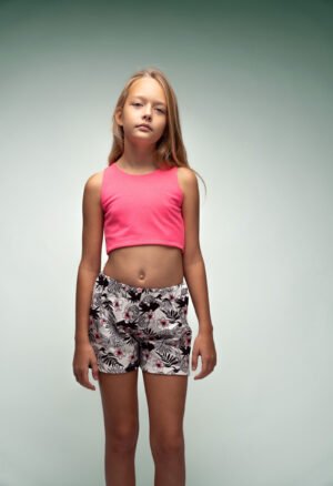 266077 Ebita Σετ μπλούζα σορτς κορίτσι φούξια λευκό allover