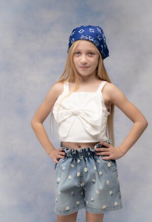 266220 Ebita Σετ μπλούζα σορτς τζιν κορίτσι λευκό μπλε