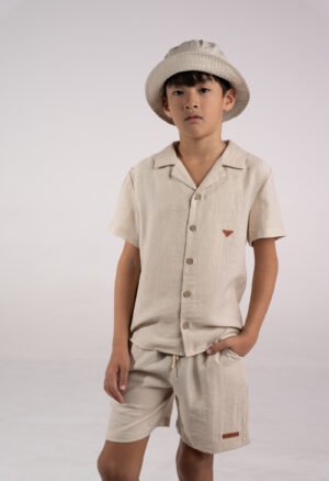 266723 Hashtag Σετ πουκάμισο βερμούδα σταθερή αγόρι μπεζ