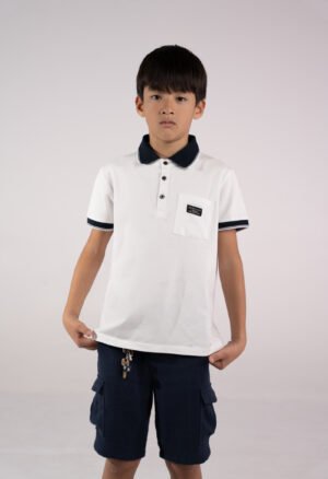 266726 Hashtag Σετ μπλούζα πόλο βερμούδα σταθερή αγόρι λευκό μπλε