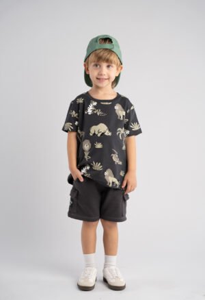 266828 Hashtag Σετ μπλούζα βερμούδα αγόρι ανθρακί allover