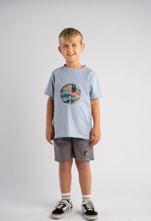 266829 Hashtag Σετ μπλούζα βερμούδα αγόρι σιέλ γκρι