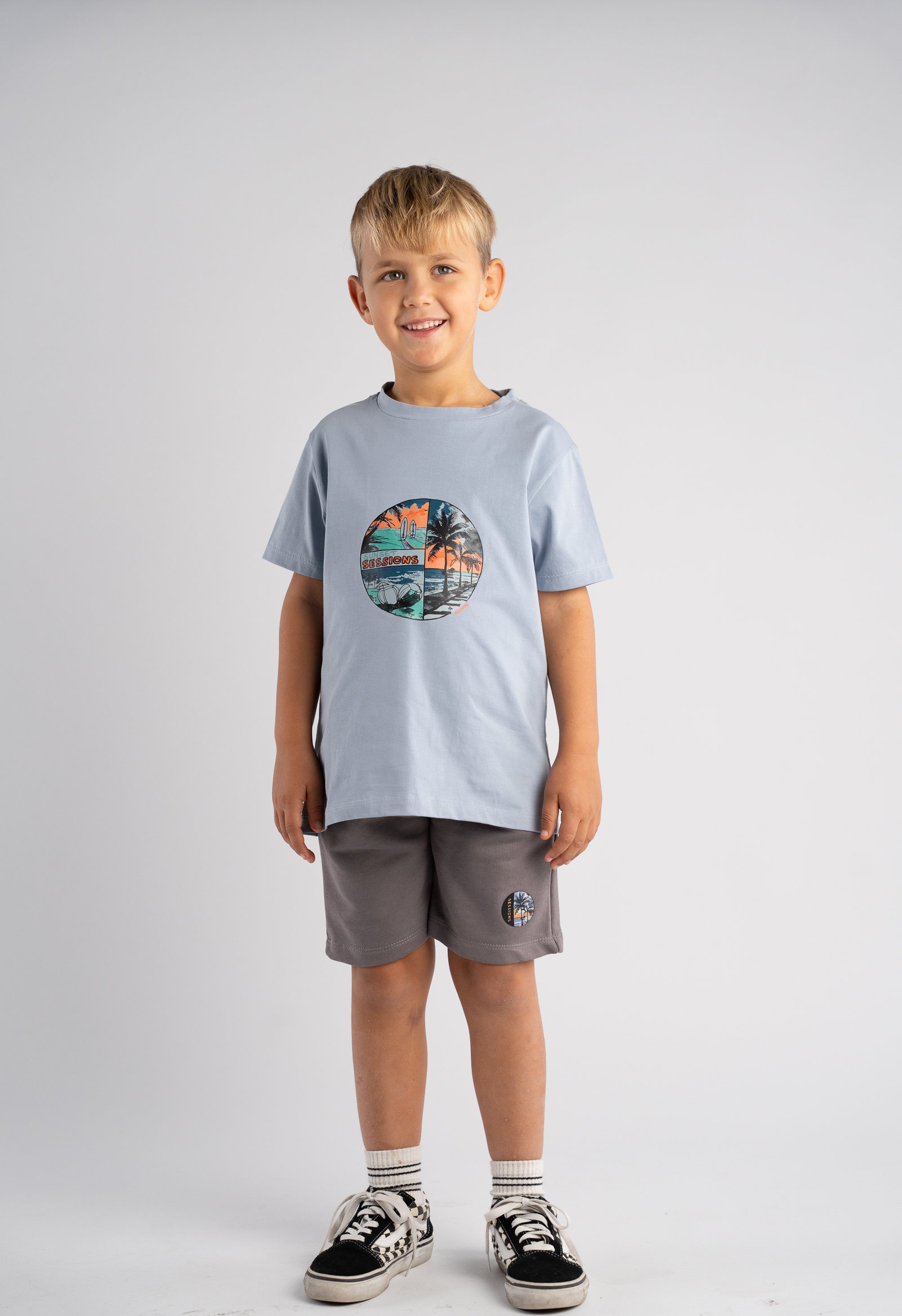 266829 Hashtag Σετ μπλούζα βερμούδα αγόρι σιέλ γκρι