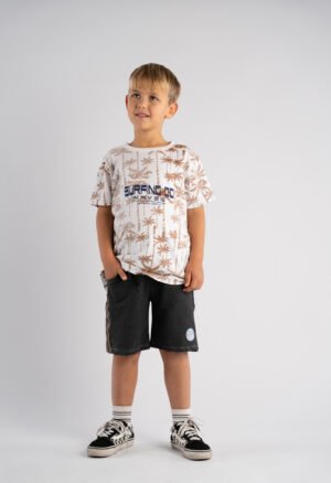 266838 Hashtag Σετ μπλούζα βερμούδα αγόρι εκρού allover μαυρό