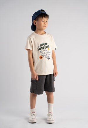 266839 Hashtag Σετ μπλούζα βερμούδα αγόρι εκρού ανθρακί