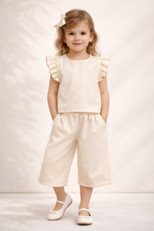 BB3504 Genius Σετ μπλούζα παντελόνα ζιπ κορίτσι εκρού