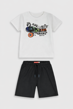 12-226116-0 Energiers Σετ μπλούζα βερμούδα αγόρι λευκό μαύρο