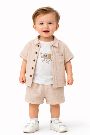 126-895102-1 Funky Σετ 3τμχ πουκάμισο μπλούζα βερμούδα μηνών αγόρι μπεζ