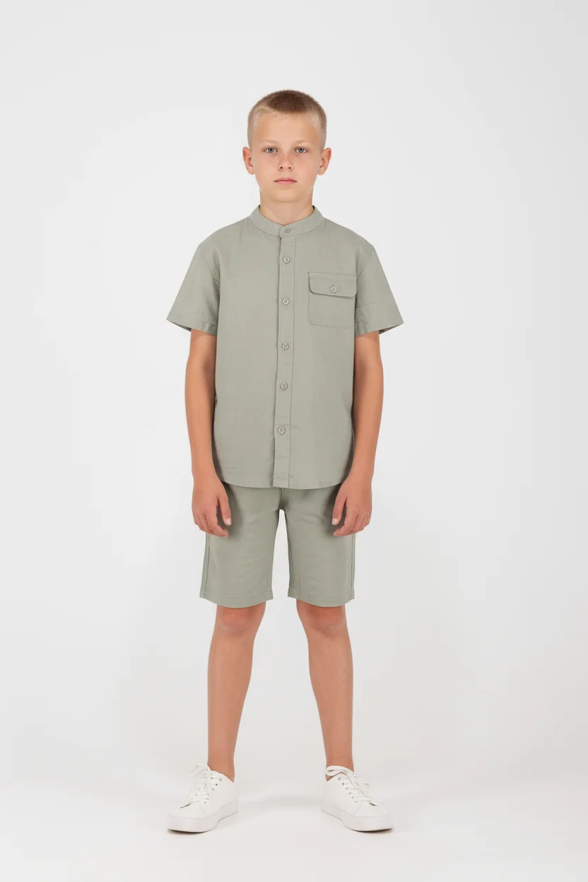 2646034 Joyce Σετ πουκάμισο βερμούδα αγόρι χακί
