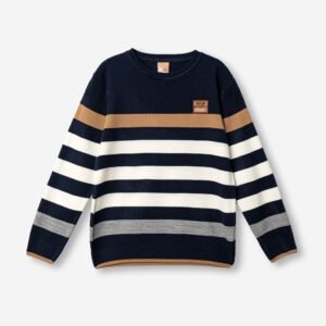 227-110100-1 Funky Μπλούζα πλέκτη αγόρι μπλε εκρού λιοντάρι γκρι μελανζέ